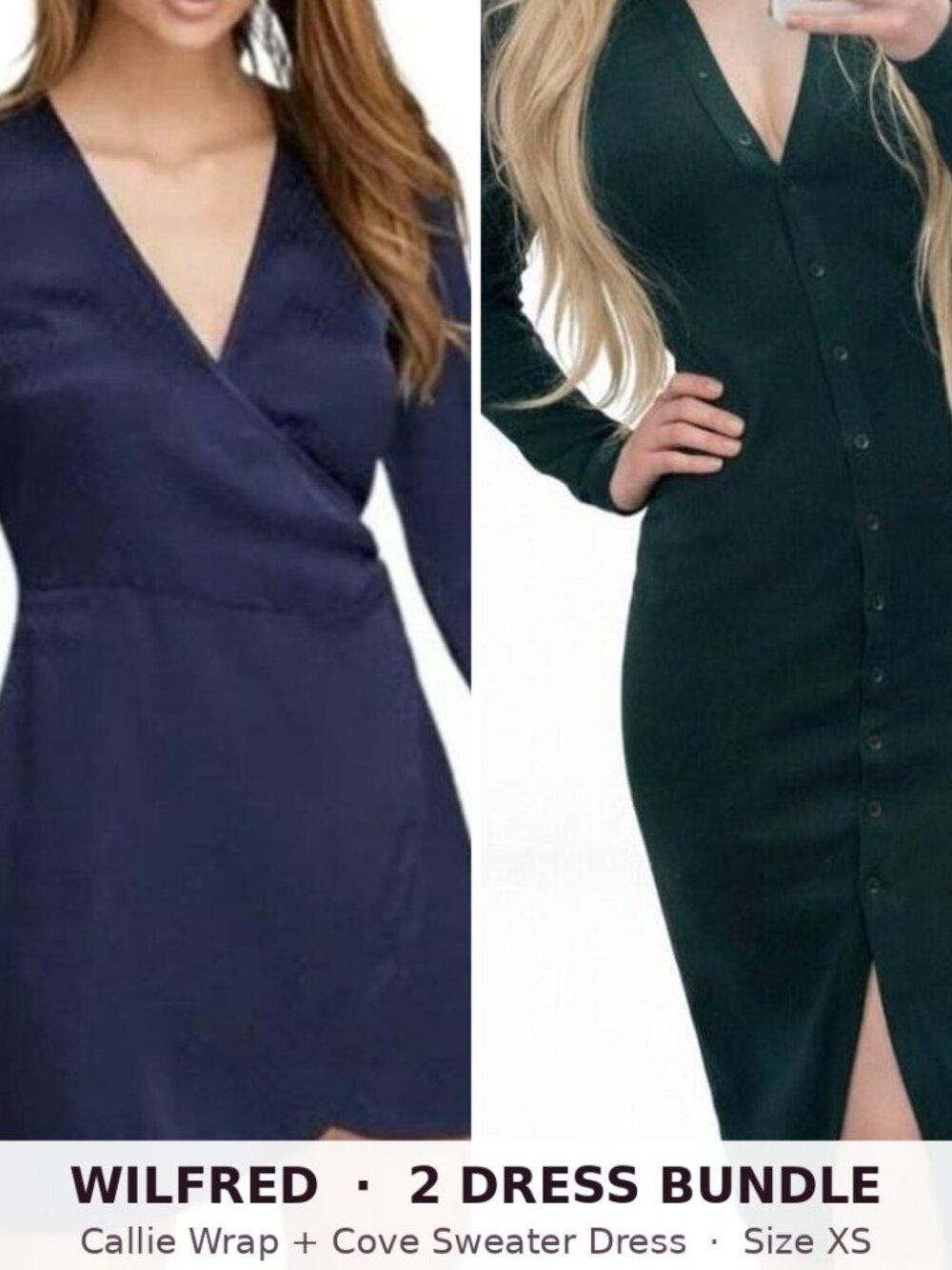 Aritzia Wilfred Bundle 2 Dresses Callie Navy Wrap + Cove Sweater Dress XS